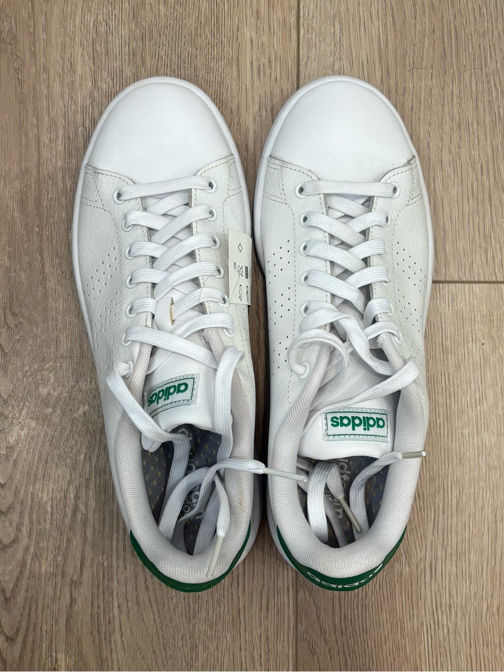 adidas White Leather Sneakers with Green Heel Accents